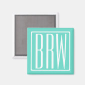 Bold Modern 3 Initials Monogram | White On Aqua マグネット (正面/裏面)