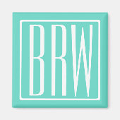 Bold Modern 3 Initials Monogram | White On Aqua マグネット (正面)