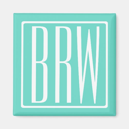 Bold Modern 3 Initials Monogram | White On Aqua マグネット (正面)