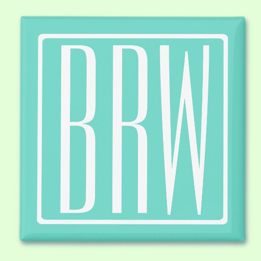 Bold Modern 3 Initials Monogram | White On Aqua マグネット