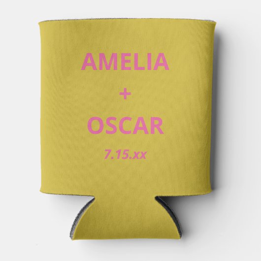 Bold Modern Chartreuse Pink Yellow Wedding Custom 缶クーラー (正面)