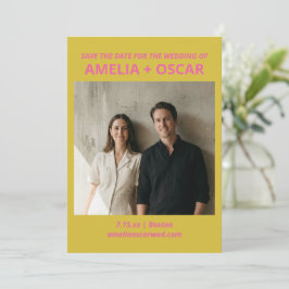 Bold Modern Chartreuse Pink Yellow Wedding Photo セーブザデート