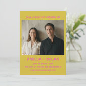 Bold Modern Chartreuse Pink Yellow Wedding Photo 招待状 (スタンド正面)