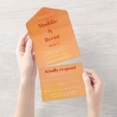 Bold Modern Chic Orange Sunset Monogram Wedding オールインワン招待状 (貼ってはがせる)