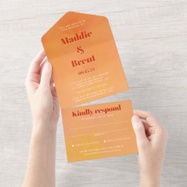 Bold Modern Chic Orange Sunset Monogram Wedding オールインワン招待状