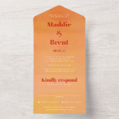 Bold Modern Chic Orange Sunset Monogram Wedding オールインワン招待状 (内側)