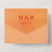 Bold Modern Chic Orange Sunset Monogram Wedding オールインワン招待状 (裏面)