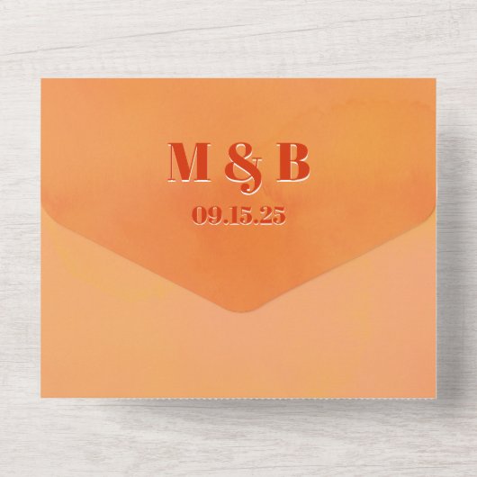 Bold Modern Chic Orange Sunset Monogram Wedding オールインワン招待状 (裏面)