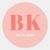 Bold Modern Coral and Pink Monogram Wedding ラウンドシール (正面)