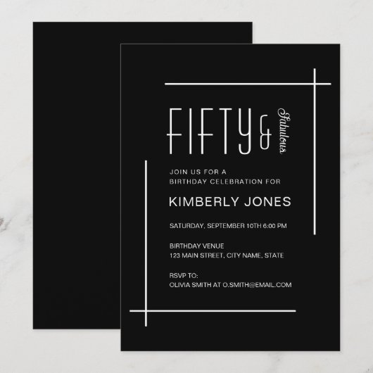 Bold Modern Fifty & Fabulous 50th Birthday Party 招待状 (正面/裏面)