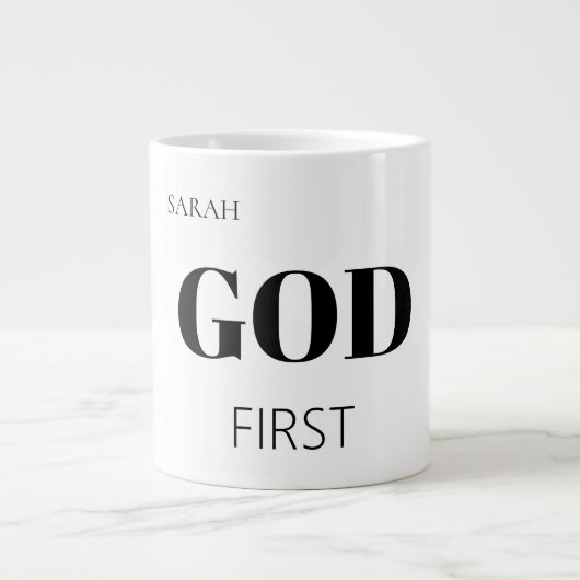 Bold Modern God First Faith Saying Slogan ジャンボコーヒーマグカップ (正面)