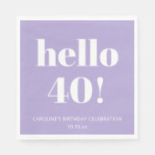 Bold Modern Lavender Purple 40th Birthday Party スタンダードランチョンナプキン (正面)