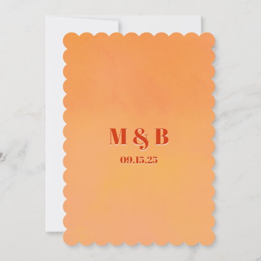 Bold Modern Orange Sunset Monogram Wedding 招待状 (裏面)