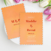 Bold Modern Orange Sunset Monogram Wedding 招待状