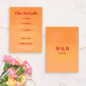 Bold Modern Orange Sunset Monogram Wedding Details エンクロージャーカード