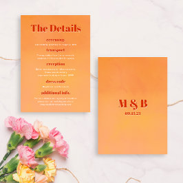 Bold Modern Orange Sunset Monogram Wedding Details エンクロージャーカード