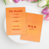 Bold Modern Orange Sunset Monogram Wedding Details エンクロージャーカード