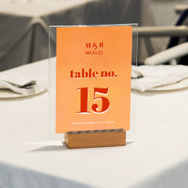 Bold Modern Orange Sunset Monogram Wedding Seat テーブルナンバー