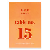 Bold Modern Orange Sunset Monogram Wedding Seat テーブルナンバー (裏面)