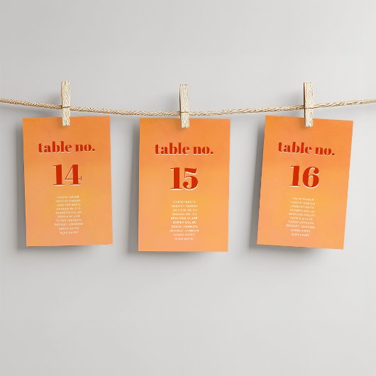 Bold Modern Orange Sunset Seating Chart Wedding テーブルナンバー