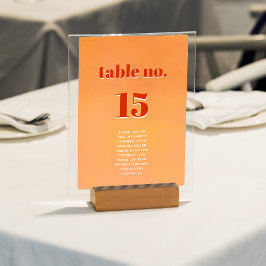 Bold Modern Orange Sunset Seating Chart Wedding テーブルナンバー