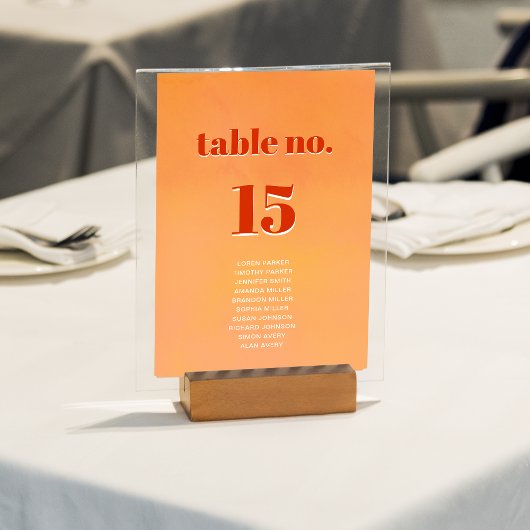 Bold Modern Orange Sunset Seating Chart Wedding テーブルナンバー