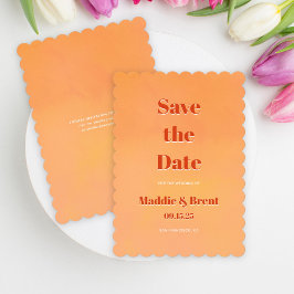 Bold Modern Orange Sunset Watercolor Wedding セーブザデート
