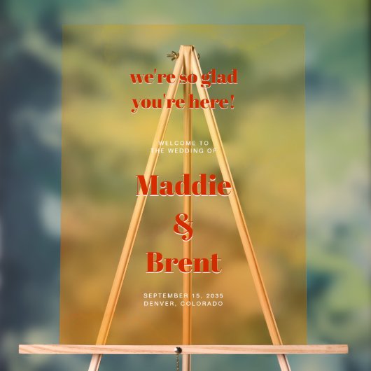 Bold Modern Orange Sunset Wedding Welcome アクリルサイン (ニュートラル)