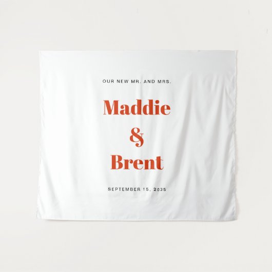 Bold Modern Orange Typography Wedding Backdrop タペストリー (正面(横))