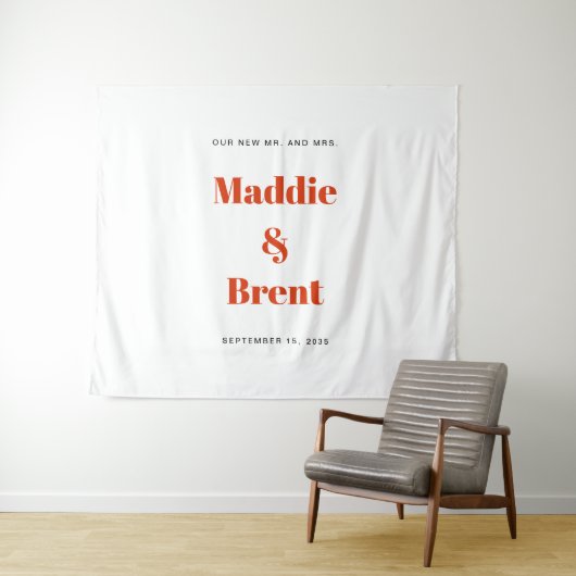 Bold Modern Orange Typography Wedding Backdrop タペストリー (インサイチュ(横))