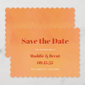 Bold Modern Orange Watercolor Sunset Wedding セーブザデート (正面/裏面)