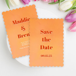 Bold Modern Orange Watercolor Sunset Wedding セーブザデート