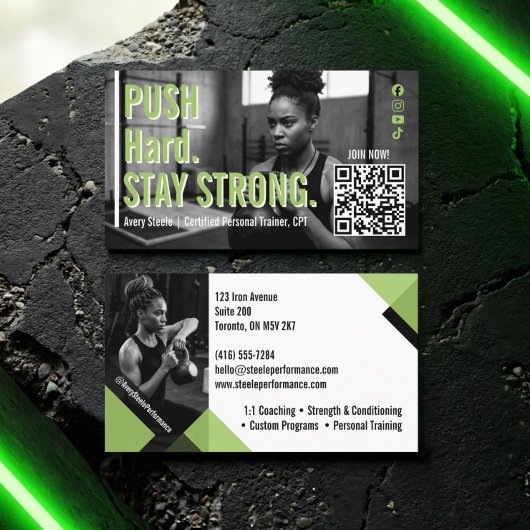 Bold Modern Personal Trainer Fitness Coach Photo 名刺