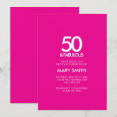 Bold Modern Pink Fifty and Fabulous 50th Birthday 招待状 (正面/裏面)