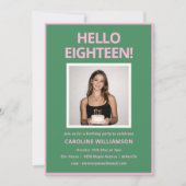 Bold Modern Pink Green Photo 18th Birthday Party 招待状 (正面)