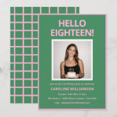 Bold Modern Pink Green Photo 18th Birthday Party 招待状 (正面/裏面)