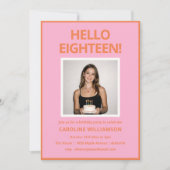 Bold Modern Pink Orange Photo 18th Birthday Party 招待状 (正面)