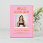 Bold Modern Pink Orange Photo 18th Birthday Party 招待状 (スタンド正面)