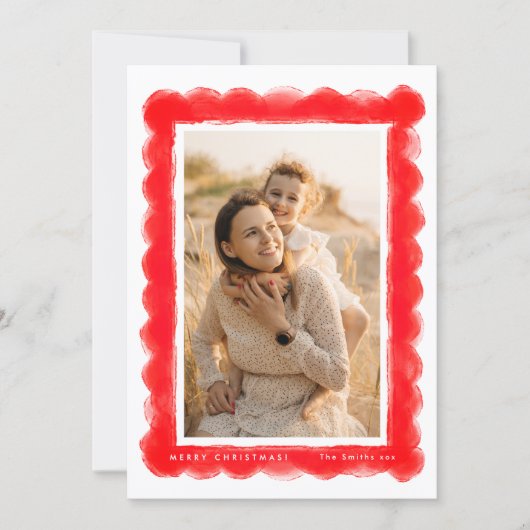 bold modern red RETRO christmas photo frame シーズンカード (正面)