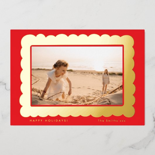 bold modern retro red festive frame 箔シーズンカード (正面)