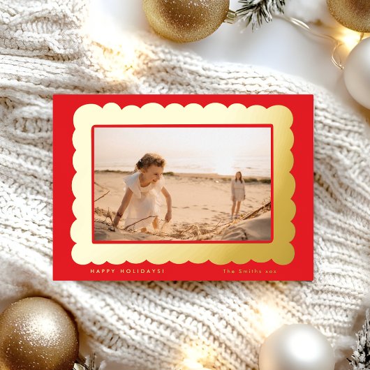 bold modern retro red festive frame 箔シーズンカード