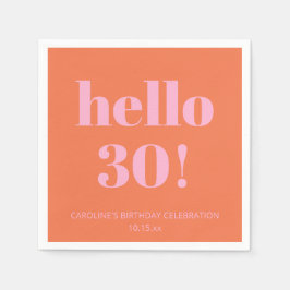 Bold Modern Simple Orange Pink 30th Birthday Party スタンダードカクテルナプキン