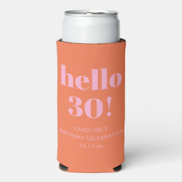 Bold Modern Simple Orange Pink 30th Birthday Party スリム缶クーラー
