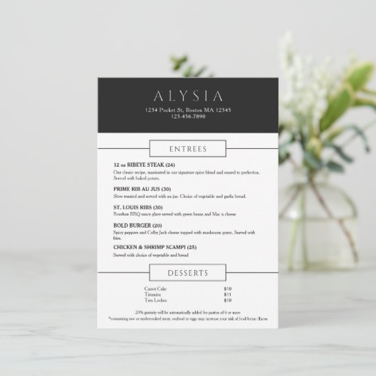 Bold Modern Steakhouse Flat Menu メニュー (スタンド正面)