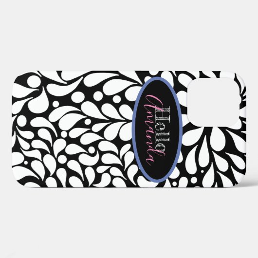 Bold modern white flowers on black background Case Case-Mate iPhoneケース (裏面 (横))