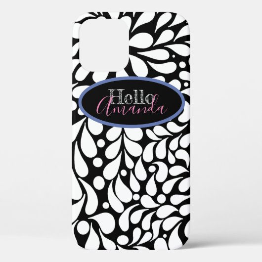 Bold modern white flowers on black background Case Case-Mate iPhoneケース (裏面)