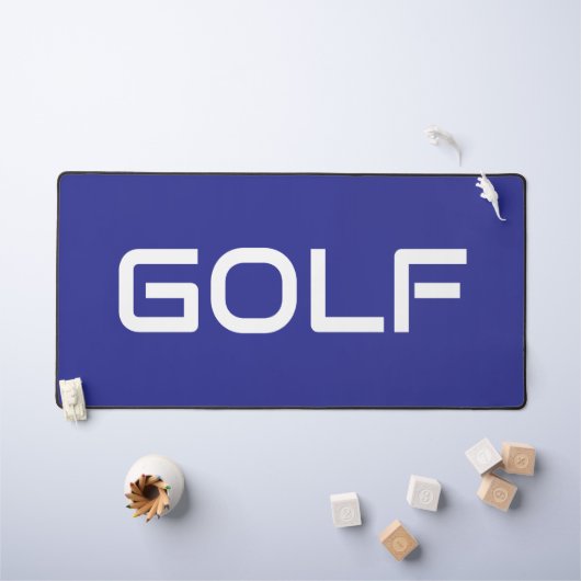 Bold Modern White GOLF Text Deep Blue Background デスクマット (キッズテーブル)