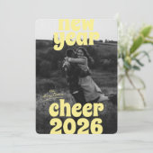 Bold Modern Yellow New Year Cheer 2026 Photo シーズンカード (スタンド正面)