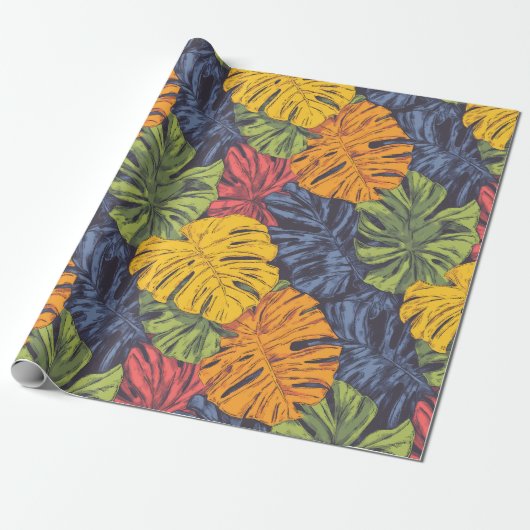 Bold Monstera Leaves Tropical Wrapping Paper ラッピングペーパー (アンロールド)