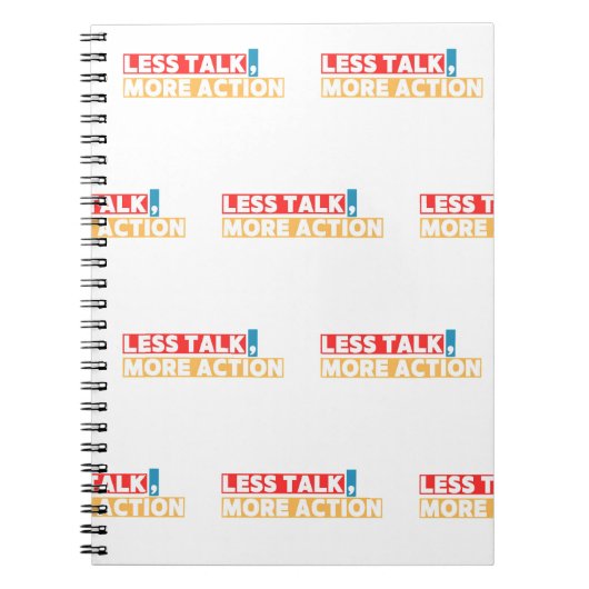 Bold Motivational Quote – Less Talk, More Action ノートブック (正面)